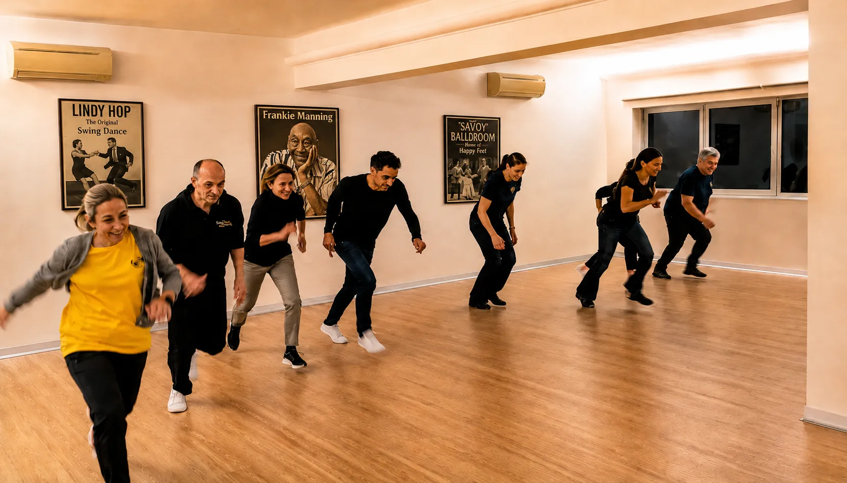 Allievi di Swing Eighths durante una lezione di ballo nella sede della scuola